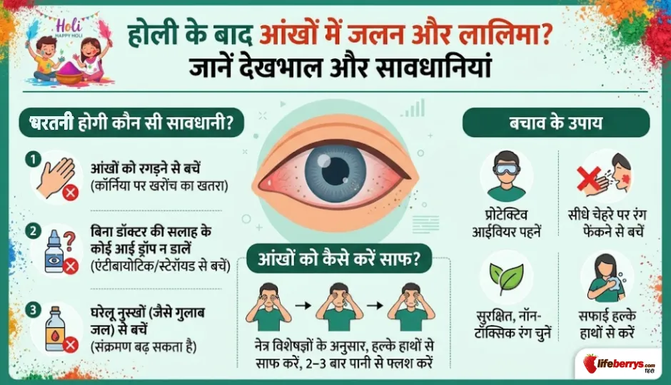 होली खेलने के बाद आंखों में हो रही जलन और लालिमा? जानिए सही केयर टिप्स और बरतें कौन सी सावधानियां