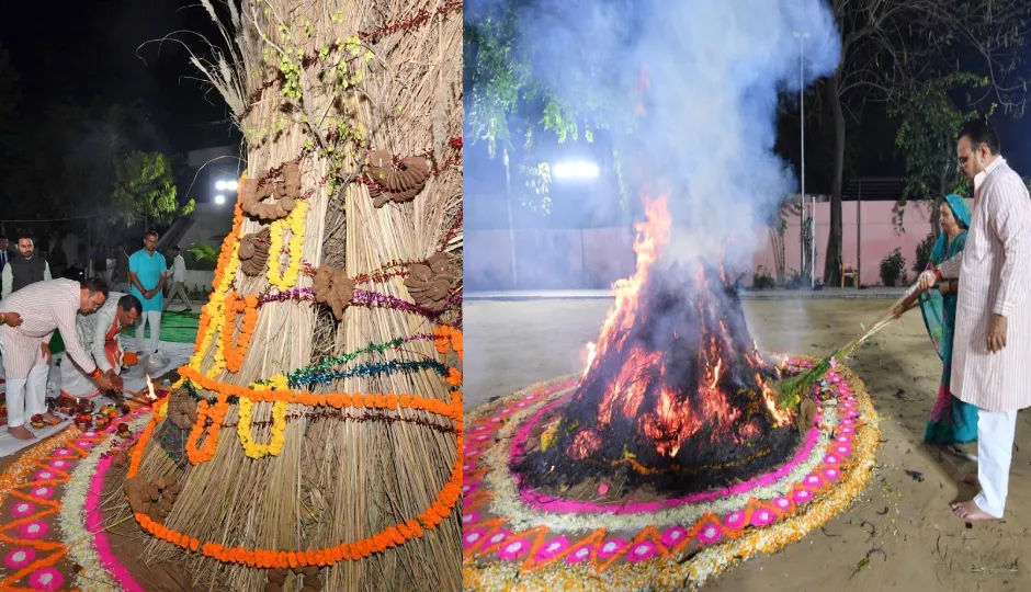 मुख्यमंत्री निवास पर होलिका दहन, सीएम भजनलाल ने वैदिक मंत्रों के साथ की पूजा-अर्चना