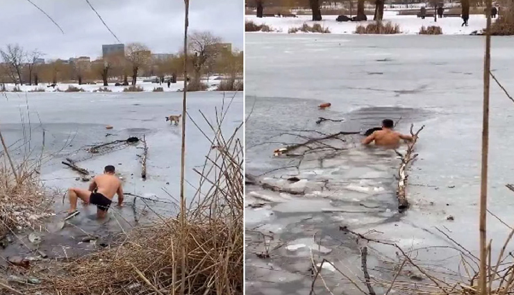 VIDEO : आखिर ऐसा क्या हुआ कि कपड़े उतार बर्फीले पानी में कूद गया शख्स, चहरे पर आ जाएगी मुस्कान
