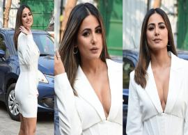 Hina Khan sends temperatures soaring in a chic white dress with a plunging neckline. See pics