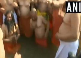 VIDEO- CM Yogi Adityanath, other ministers take holy dip at Sangam During Kumbh Mela 2019