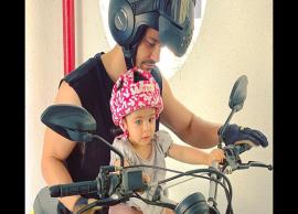 Kunal Kemmu’s ‘biker baby’ Inaaya Naumi is following road safety rules in a pink helmet