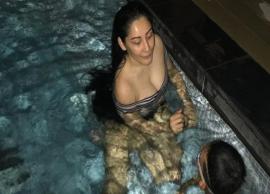 PICS- Maanayata Dutt is chilling and relaxing in a pool with kids Iqra and Shahraan
