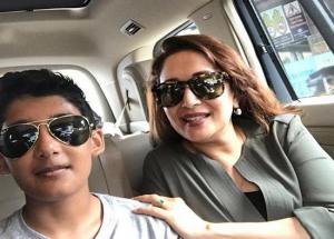 Madhuri Dixit and Her Son Twinning in Googles