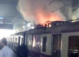 VIDEO- Panvel-CSMT local train catches fire at Vashi Station in Mumbai