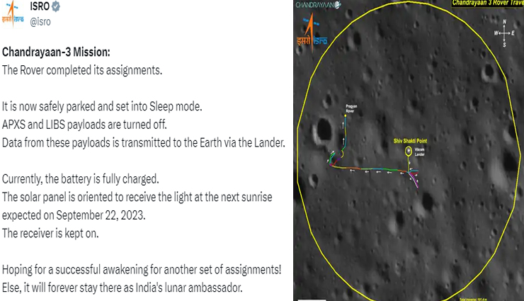 चन्द्रयान-3: स्लीप मोड में डाला प्रज्ञान रोवर, अब 22 सितम्बर को काम करना शुरू करेगा