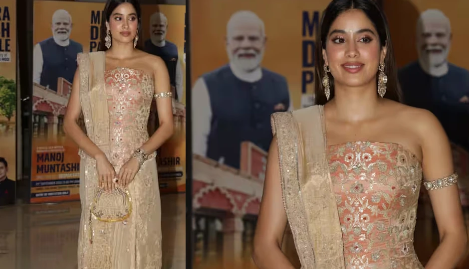 जाह्नवी कपूर का इंडो-वेस्टर्न लुक हुआ वायरल, ऑफ-शोल्डर ड्रेस और झुमकों में दिखीं हुस्न की परी jahnvi kapoor fashion,indo-western look,off-shoulder dress style,jahnvi kapoor earrings,celebrity fashion trends,bollywood young actress style,viral celebrity photos,jahnvi kapoor event look,stylish bollywood outfits,trending fashion icons