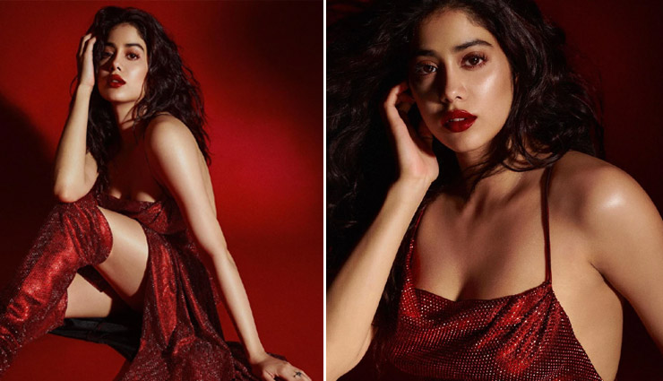रेड बैकलेस शिमरी ड्रेस में जाह्नवी कपूर, फोटोज देख सारा अली खान ने कहा - 'फायर'