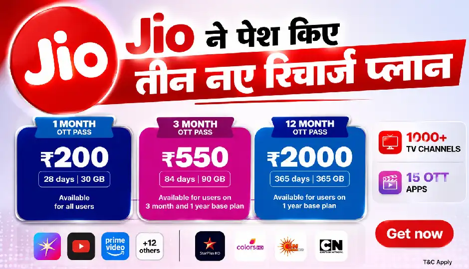 Jio ने पेश किए तीन नए रिचार्ज प्लान, 365 दिन तक की वैलिडिटी के साथ OTT और लाइव TV का मिलेगा फायदा