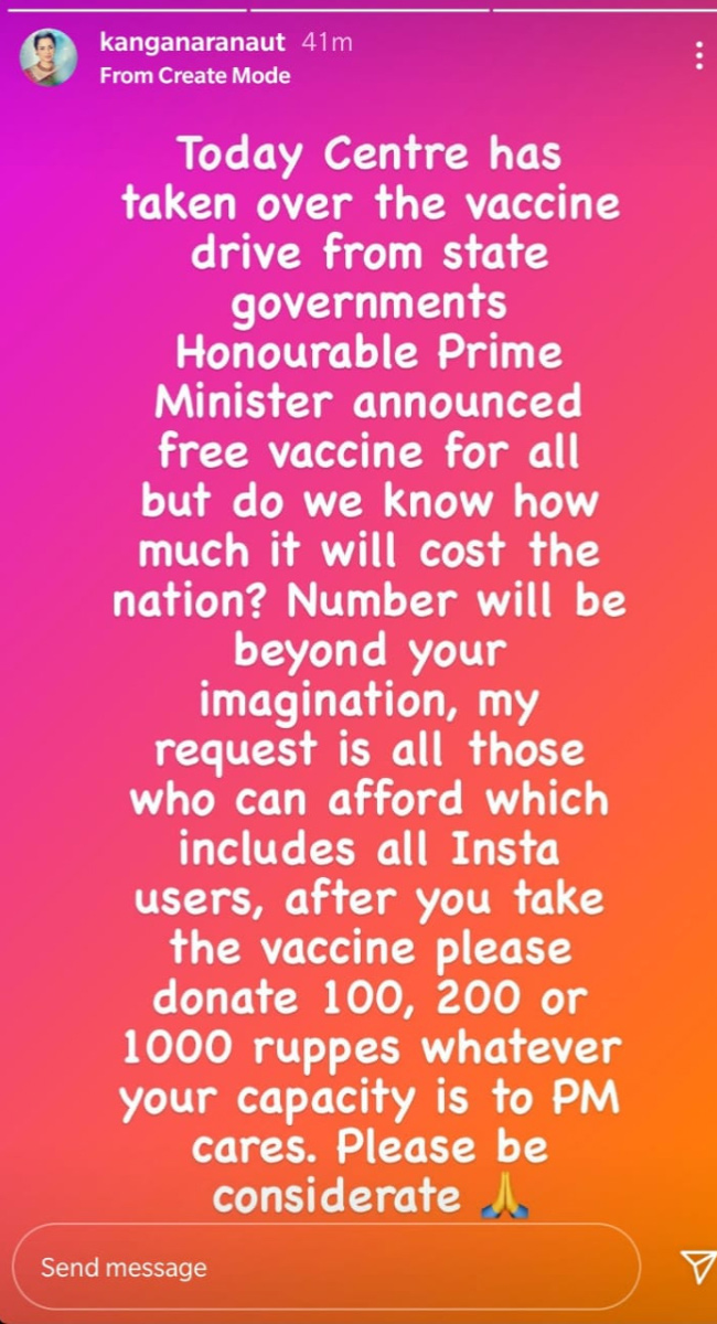 kangana ranaut,free vaccination,coronavirus,narendra modi,kangana ranaut news,entertainent