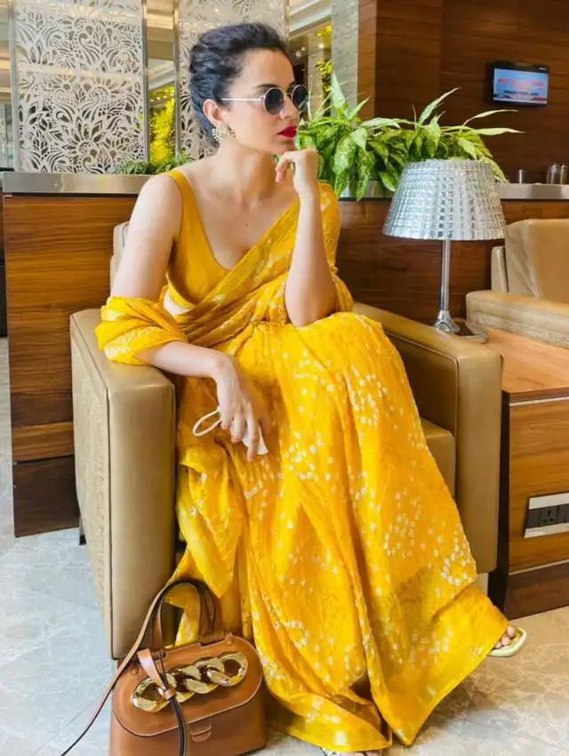 kangana ranaut,kangana ranaut news,kangana ranaut saree look,kangana ranaut yellow  saree loook,enteratinment,bollywood news
