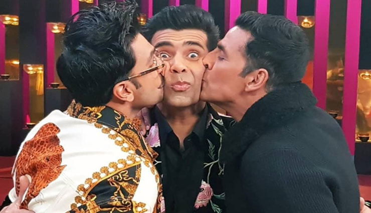 PICS- Akshay Kumar and Ranveer Singh kiss Karan Johar on Koffee With Karan 6