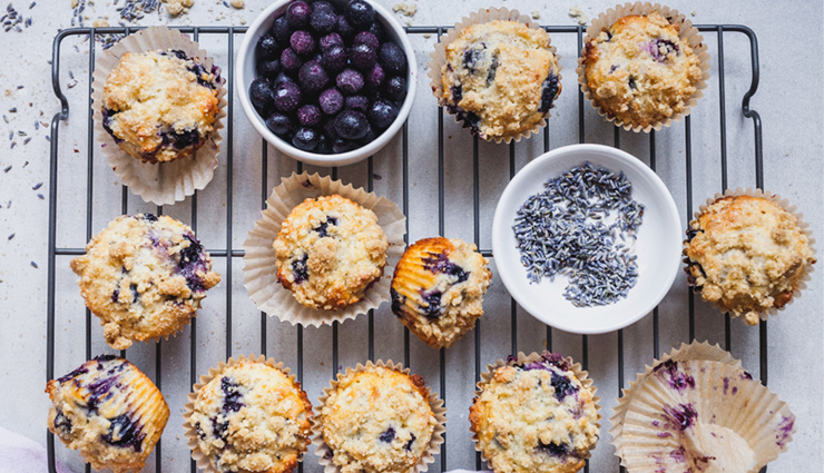 Recipe- Super Soft and Eggless Lavender Berry Muffins
