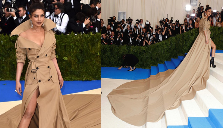 priyanka chopra longest trench coat  appearance will stunn you,priyanka chopra is worlds longest trench coat,fashion tips from priyanka chopra,baywatch movie,priyanka chopra at met gala 2017