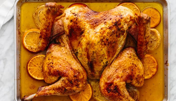 maple orange glazed spatchcock turkey,hungers truck,food