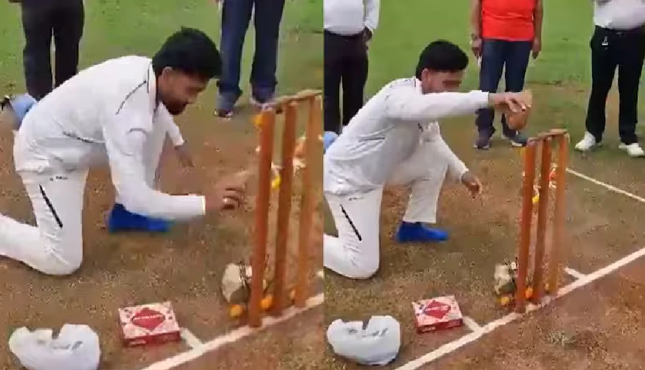 मैच से पहले मुस्लिम क्रिकेटर शम्स मुलानी ने पिच पर नारियल फोड़कर की पूजा, वीडियो वायरल