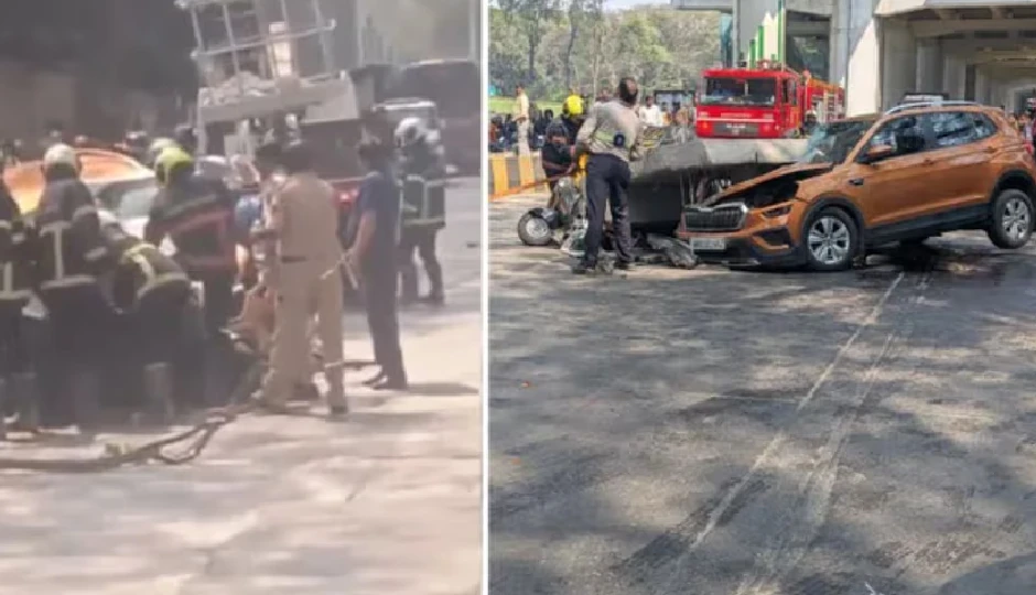 मुंबई: मुलुंड में मेट्रो पिलर गिरने से कई वाहन दबे, 4 घायल
