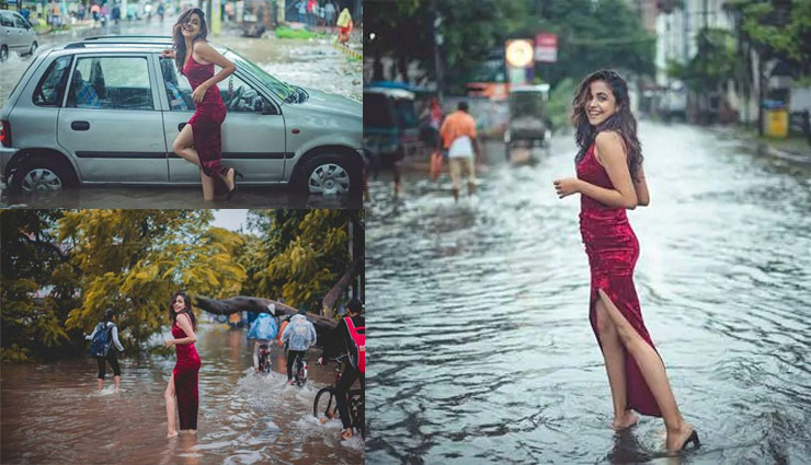 बिहार की लड़की ने बाढ़ में हंसते हुए कराया फोटोशूट, हुईं ट्रोल