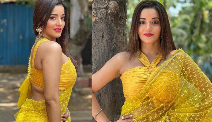 monalisa,monalisa sizzles in yellow saree,bhojpuri actress monalisa photos,monalisa latest photoshoot,monalisa husband name,monalisa boyfriend name