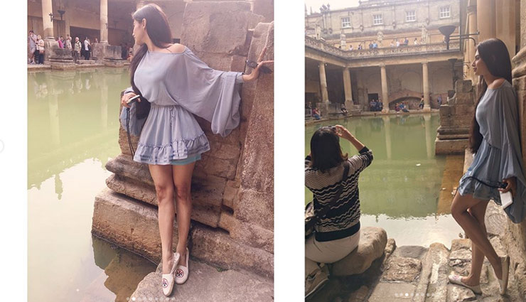 mouni roy sizzles in roman baths england,england,roman baths,latest bollywood news