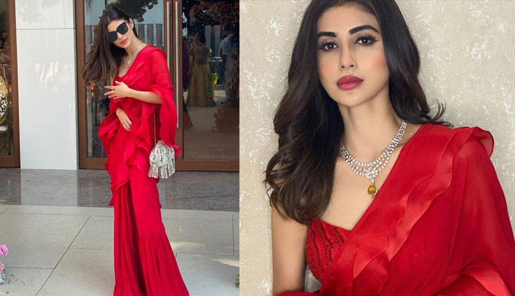 रेड साड़ी में मौनी रॉय का दिखा कातिलाना अंदाज, आउटफिट की कीमत करेगी आपको हैरान