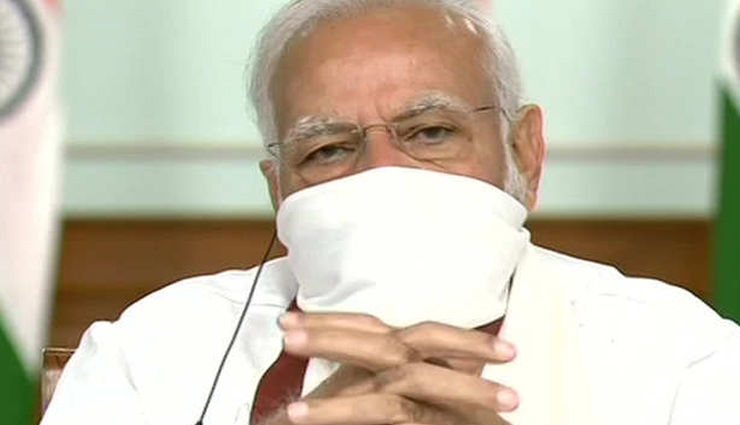 कोरोना वायरस पर मुख्यमंत्रियों संग बैठक, घर का बना मास्क पहनकर बैठे दिखे PM मोदी