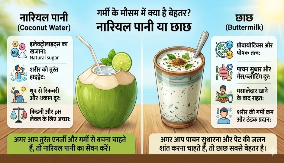 छाछ या नारियल पानी, कौन है गर्मियों में ज्यादा फायदेमंद?