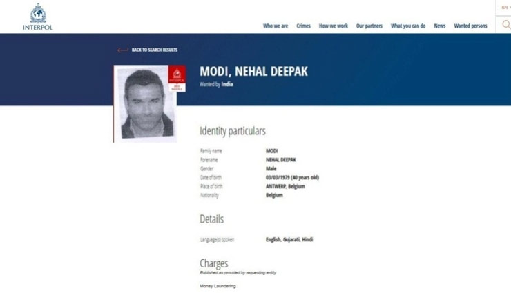 interpol,red corner notice,nirav modi brother,nehal modi,pnb scam case