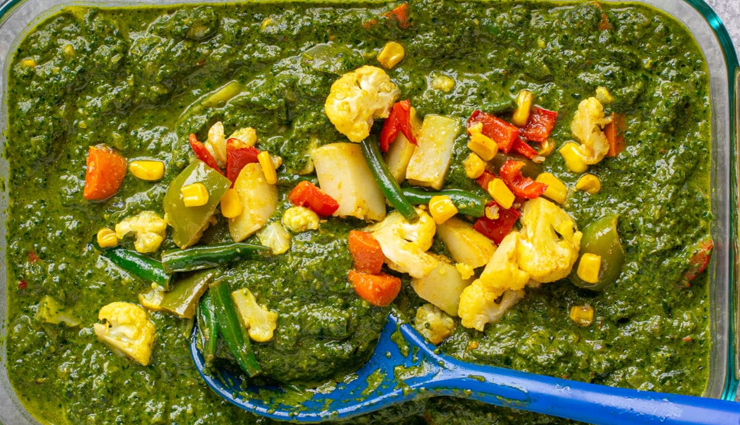 mixed vegetable palak gravy,hunger struck,food,easy recipe