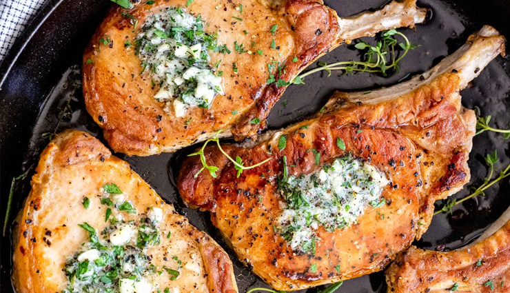 pan fried pork chops with honey garlic herb butter recipe,hunger struck,food