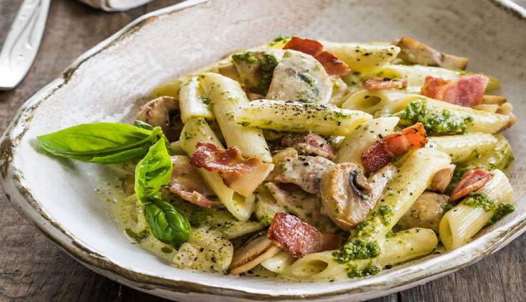 Recipe- Pesto Pasta With Mushrooms And Cherry Tomatoes