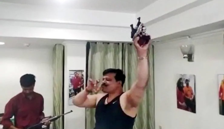 pranav champion,brandishes,arms,party,supporters,bjp,bjp mla