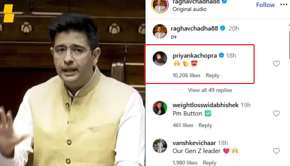 priyanka chopra comment,raghav chadha video,priyanka chopra support,parineeti chopra husband news,celebrity reaction viral,bollywood news 2026,indian politics news,instagram viral comment,priyanka chopra latest news,raghav chadha controversy