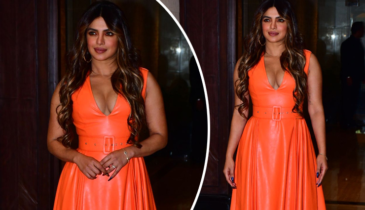 प्रियंका चोपड़ा ने ब्रालेस होकर पहन ली ये ऑरेंज ड्रेस, गला इतना ज्यादा डीप कि सब कुछ हुआ कैमरे में कैद