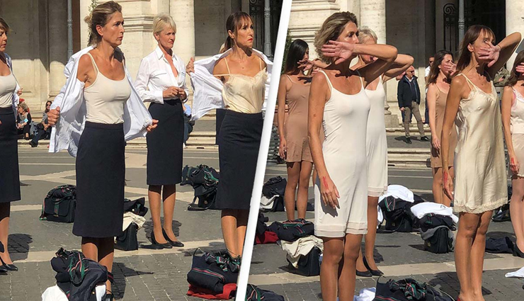 आखिर ऐसा क्या हुआ कि बीच चौराहे पर 50 एयर होस्टेस ने उतार दिए अपने कपड़े, जानें पूरा माजरा