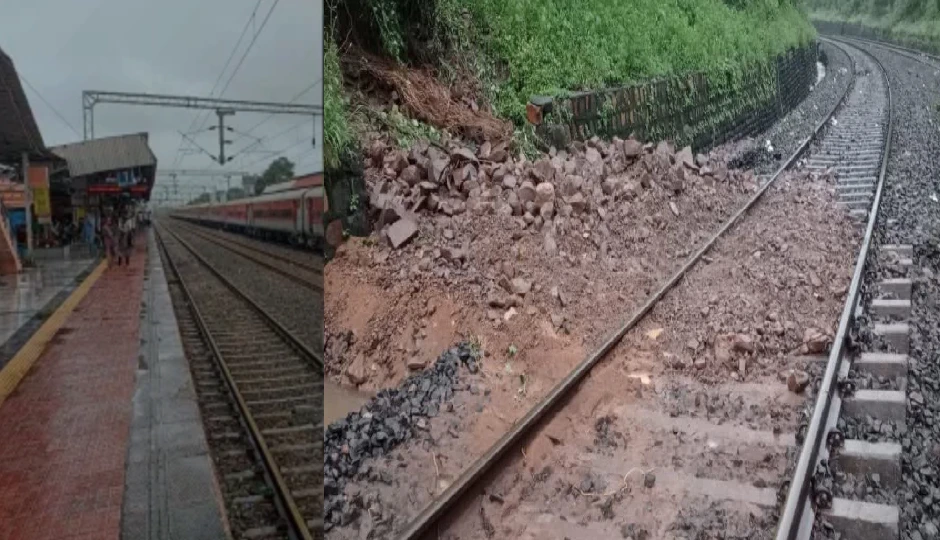 राजस्थान में मूसलाधार बारिश का असर: कोटा-दरा घाटी में पहाड़ का मलबा रेलवे ट्रैक पर गिरा, दिल्ली-मुंबई रूट बाधित, कई ट्रेनें लेट