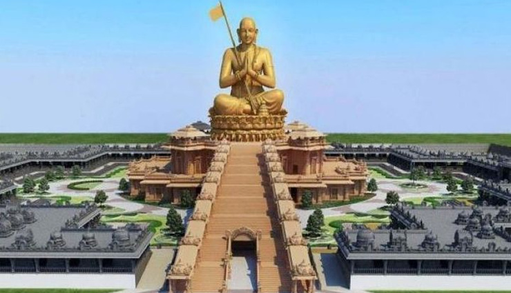 ramanujacharya temple,statue of equality,216 feet high statue recorded in guinness book,120 kg gold statue will be installed ,1000 करोड़ की लागत से बन रहा रामानुजाचार्य का मंदिर