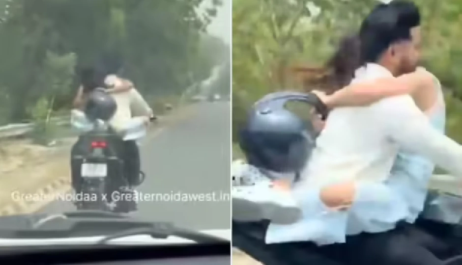 गर्लफ्रेंड को गोद में बैठाकर बाइक चलाने वाले रोमियो का यूपी पुलिस ने काटा 53 हजार का चालान, वीडियो