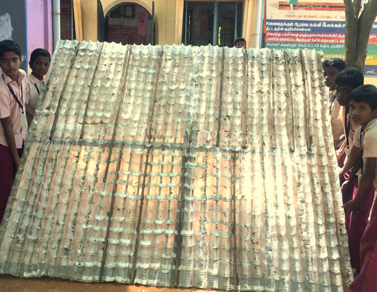 Kids Made Eco friendly Roof For Toilet With Plastic Bottles in Tamil Nadu