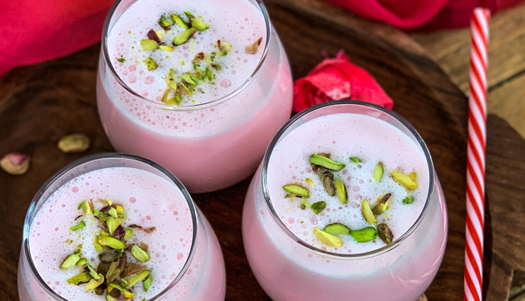 spiced rose lassi,indian rose lassi,summer lassi recipe,refreshing lassi drink,yogurt drink recipe,rose flavored drink,summer beverages,indian summer drink,cooling drink recipe,healthy summer drink