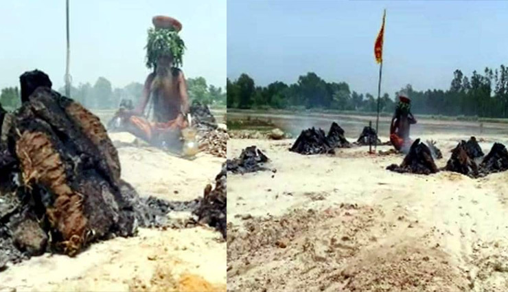 लोगों के कल्याण के लिए 100 साल के साधु का आग के बीच में तप