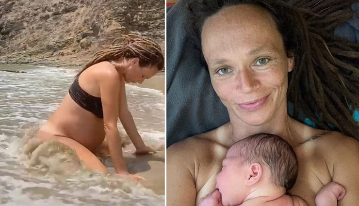 pregnant women,husband help wife delivery,woman delivery,delivery in ocean,woman gives birth in sea,delivery in sea waves,delivery with no medical assistance,weird news