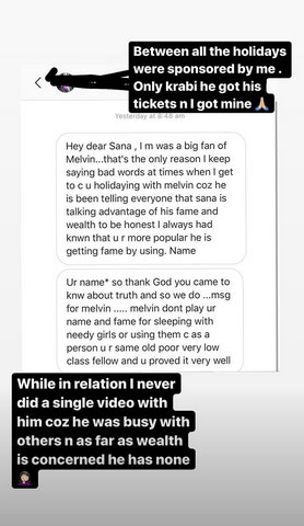 sana khan shares screenshots of personal texts,melvin louis,melvin louis cryptic post,entertainment news