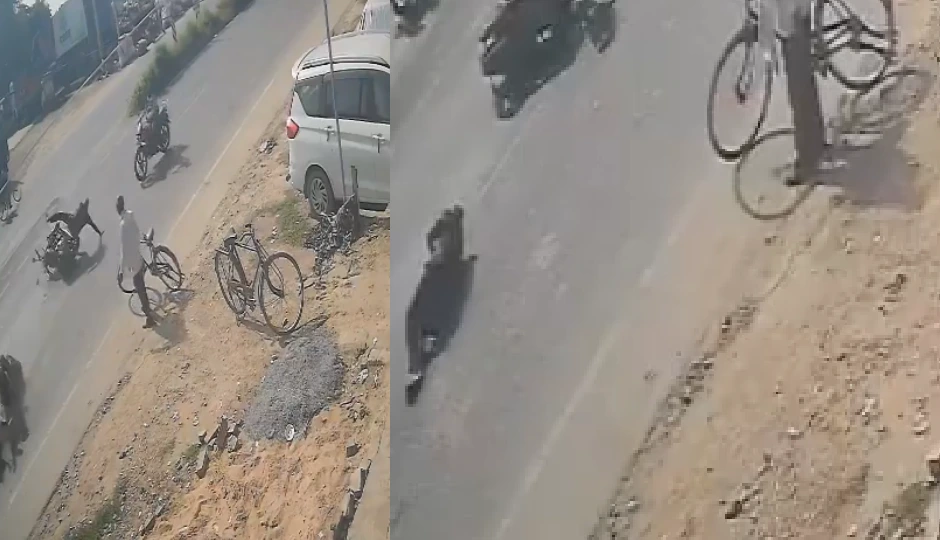 भदोही में सड़क हादसा: सब-इंस्पेक्टर की दर्दनाक मौत, तेज रफ्तार बाइक से टक्कर, CCTV फुटेज वायरल