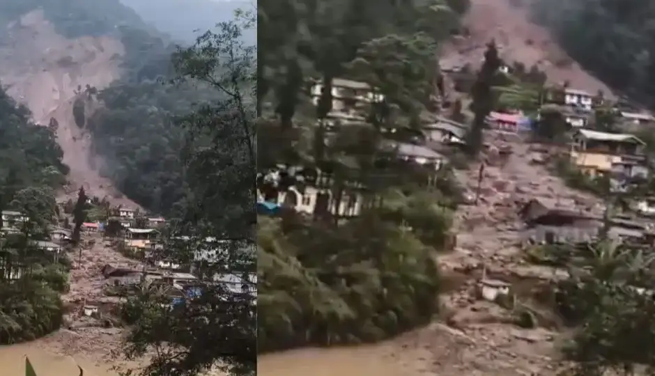 सिक्किम के रिंबी गांव में लैंडस्लाइड से तबाही, कई घर क्षतिग्रस्त; पहाड़ से गांव की ओर बहता दिखा मलबा
