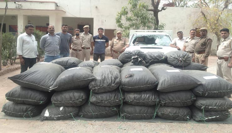 कपासन : भागने के चक्कर में पलटी तस्करों की गाड़ी, बरामद हुआ 7 क्विंटल डोडा चूरा