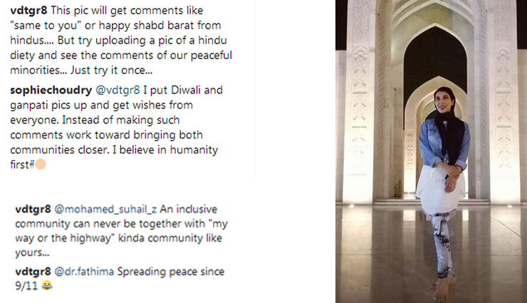 bollywood celebrities,when sophie uploaded a picture at mosque,sophie choudry,religion,instagram fights