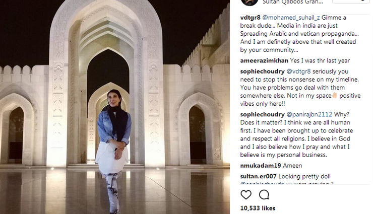 bollywood celebrities,when sophie uploaded a picture at mosque,sophie choudry,religion,instagram fights