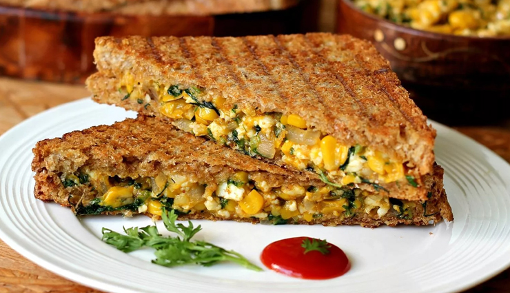 spinach and corn sandwich,spinach and corn sandwich recipe,sandwich recipe,recipe,breakfast recipe,healthy breakfast recipe