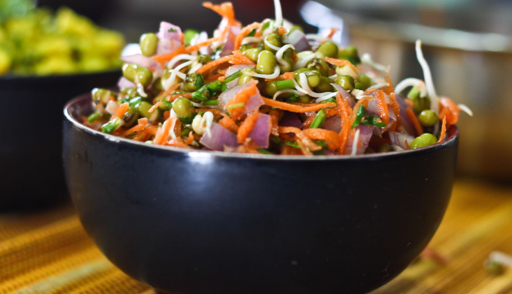 healthy salads,healthy salads recipe,barley and corn salad recipe,cabbage,carrot and mixed sprout salad in lemon dressing recipe,bean and vegetable salad recipe,recipe